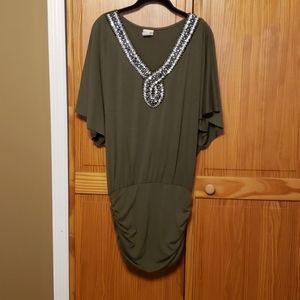 Olive green dress with beaded detail